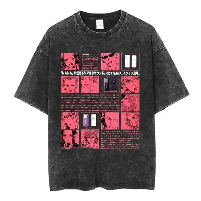 Japonais chaud Anime Nana Osaki Japonais rétro lavé T-shirt T-shirts lavé Vintage Lâche Surdimension