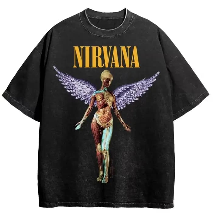 T-shirt vintage délavé Nirvana Rock Band pour hommes et femmes, vêtements d'été en coton, mode hip-h