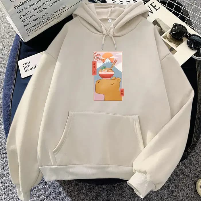 Capybara-Sweat à capuche de dessin animé mignon, sweat à capuche à manches longues, vêtements confor