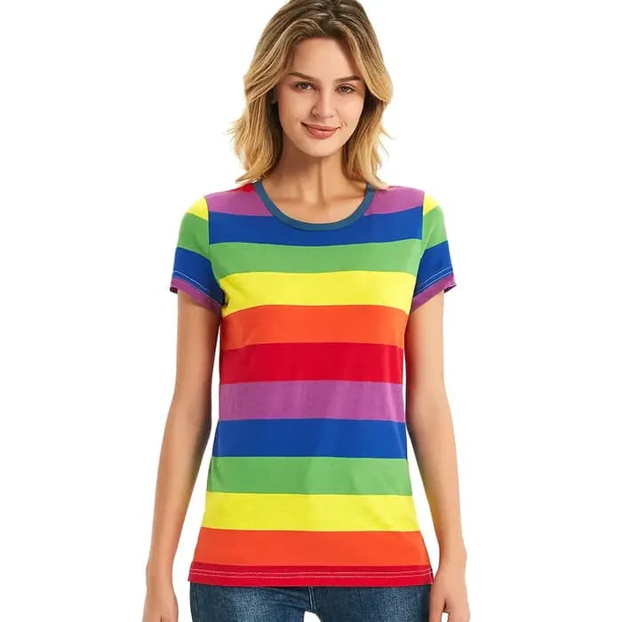 T-Shirt arc-en-ciel à rayures pour femme hauts haut à manches courtes