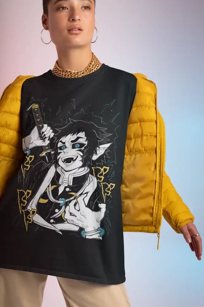 Kaigaku T-shirt Kimetsu no Yaiba Anime Harajuku Kyojuro Rengoku chemise cadeau