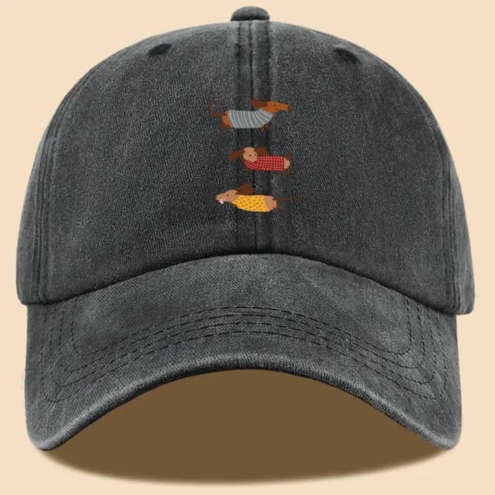 Casquette de baseball avec imprimé amusant de trois teckels en tenues rayées