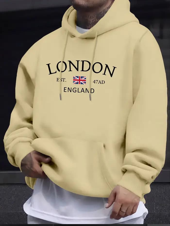 Sweat à capuche élégant imprimé drapeau de londres et d'angleterre – Sweat à capuche tendance pour h