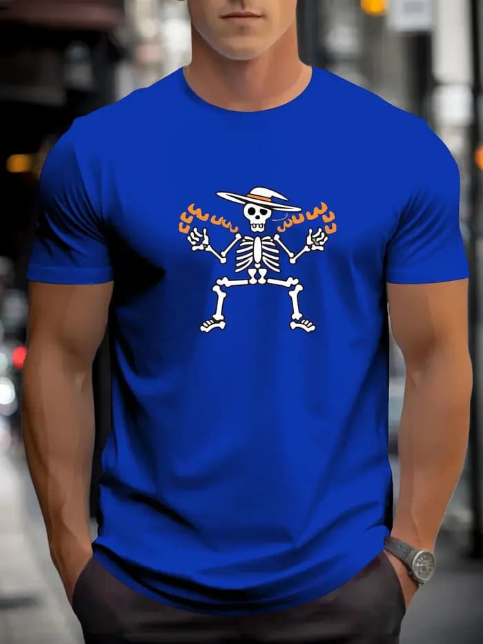 T-shirt pour hommes crâne 100 % coton imprimé graphique été col rond