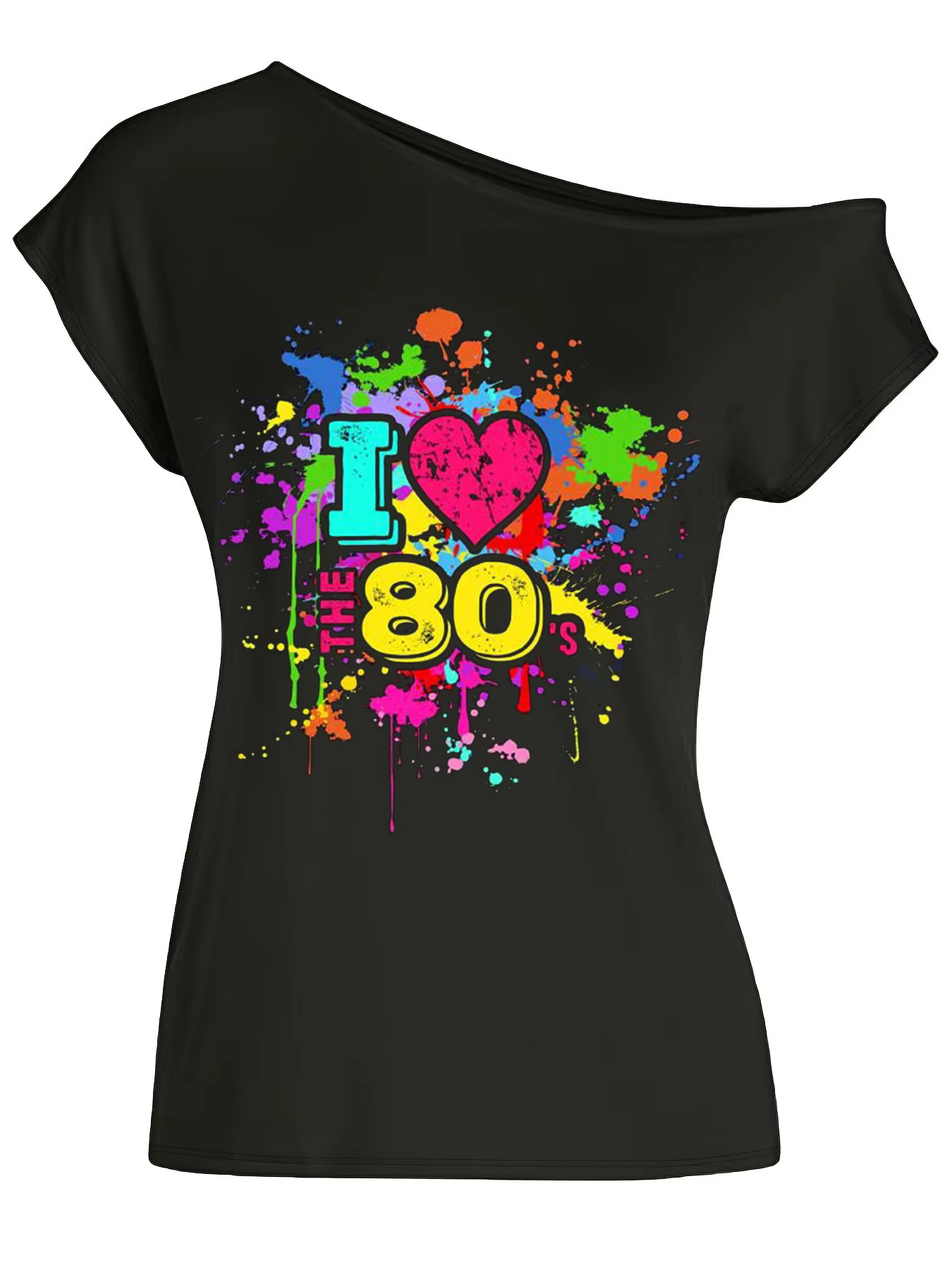 T-shirt fantaisie vintage à épaules dénudées pour femme des années 80, haut de costume avec imprimé 