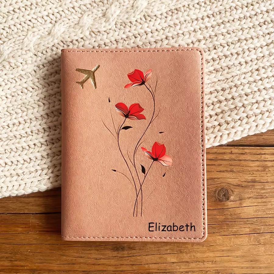 Housse de passeport florale personnalisée avec nom sur mesure, organiseur de voyage universel avec é