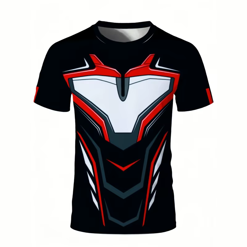 T-shirt de compression pour homme, rouge, blanc, noir, imprimé armure, séchage rapide, manches court
