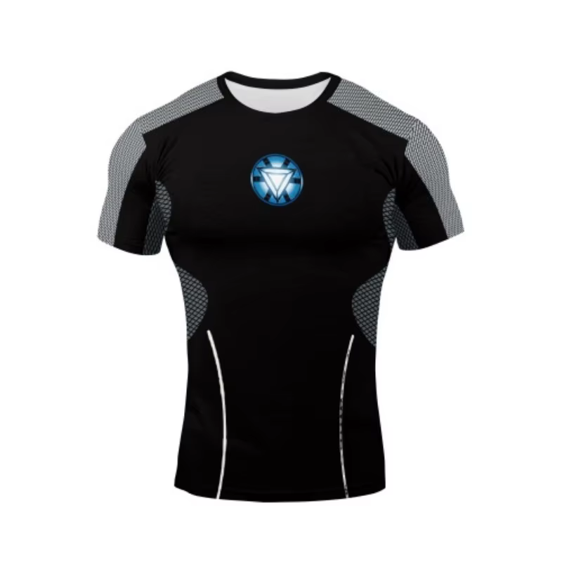 T-shirt de compression Iron Man Arc Reactor pour homme, séchage rapide, extensible, manches courtes,