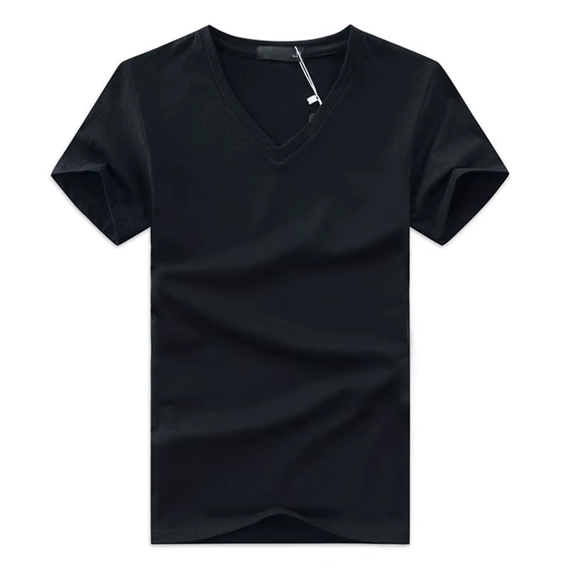 T-Shirt à Manches Courtes et Col en V pour Homme, Vêtement Décontracté en Coton, de Couleur Unie, de