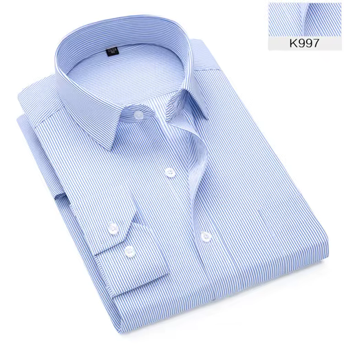 Chemises formelles rayées à manches longues pour hommes, sans repassage, coupe couvertes, chemises p