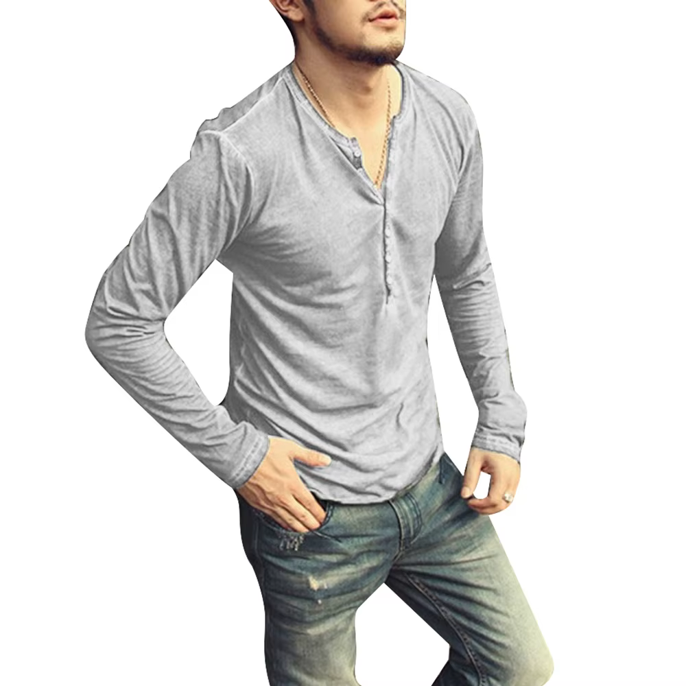 T-shirt Homme Col V Manches Longues & Hauts Élégants à Boutons T-shirt Henley Décontracté Automne 20