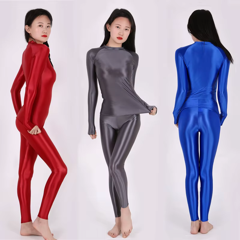 Costume de Yoga pour femmes, pantalon huileux + haut, soyeux, brillant, sexy, vêtements d'entraîneme