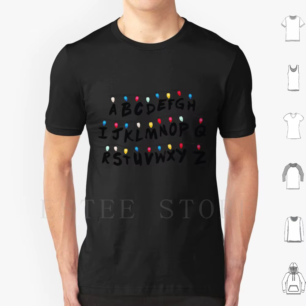 T-shirt avec lumières de noël étranges, en coton imprimé, lumières de noël