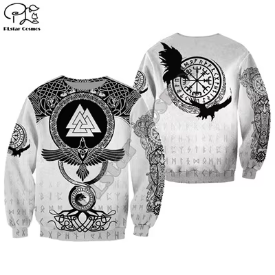 PLstar-Cosmos Valhalla God Odin Kokor Tattoo Vintage, Survêtement, 3D Print, Harajuku Pullover, Casu