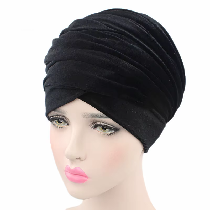 Casquettes Turban Hijab en velours de couleur unie pour femmes musulmanes, écharpe de tête, chapeau 