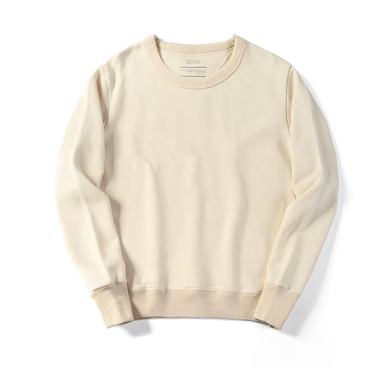 Sweat à capuche rétro japonais pour hommes et femmes, sweat-shirt uni à col rond, pull en coton à ma