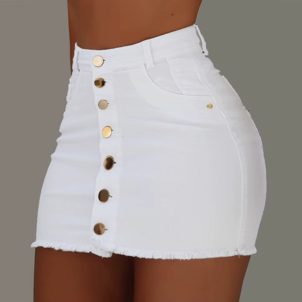 BKLD – Mini jupe en jean extensible pour femmes, nouvelle mode d'été, poches à simple boutonnage, ta