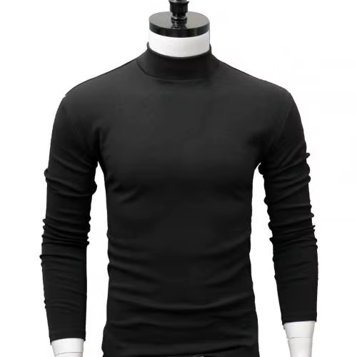 Automne hiver hommes t-shirt couleur unie col mi-haut à manches longues T-shirts serré serré t-shirt