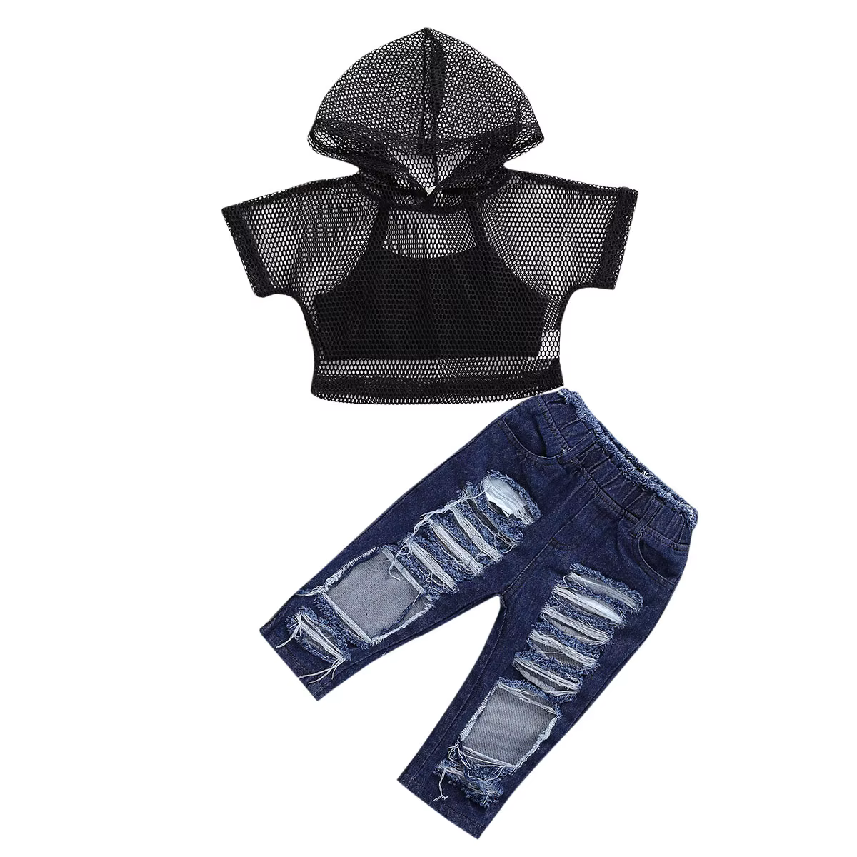 Ensemble de vêtements d'été pour petites filles de 1 à 6 ans, haut à capuche en résille à manches co