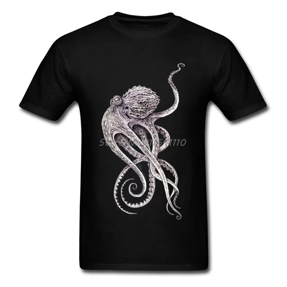 T-shirt noir rétro hommes élégant imprimé poulpe T-shirt Steampunk hauts t-shirts personnalisé à man