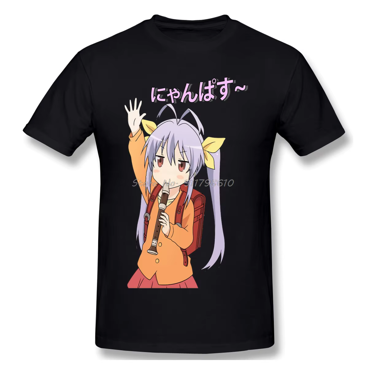 T-shirt homme, Streetwear, estival et blanc, avec impression Nyanpasu, Non Biyori