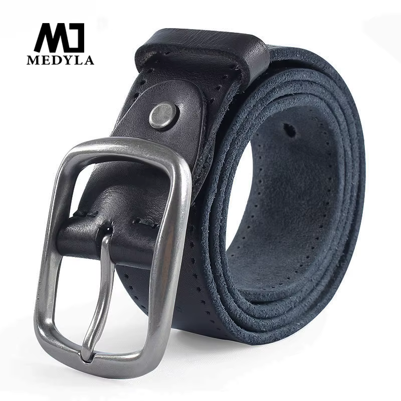 MEDYLA-Jeans en cuir véritable souple pour hommes, ceinture de pantalon décontractée, environnement,