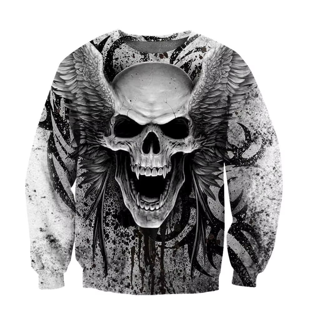 Sweat à capuche de luxe imprimé tête de mort pour hommes, sweat-shirt Elin Skull avec ailes d'ange, 