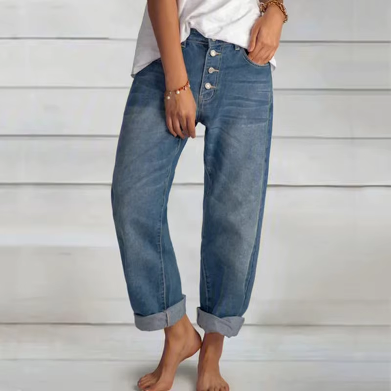 Jeans taille haute à jambe large pour femmes, pantalons droits, mode rétro, grande taille, vêtements