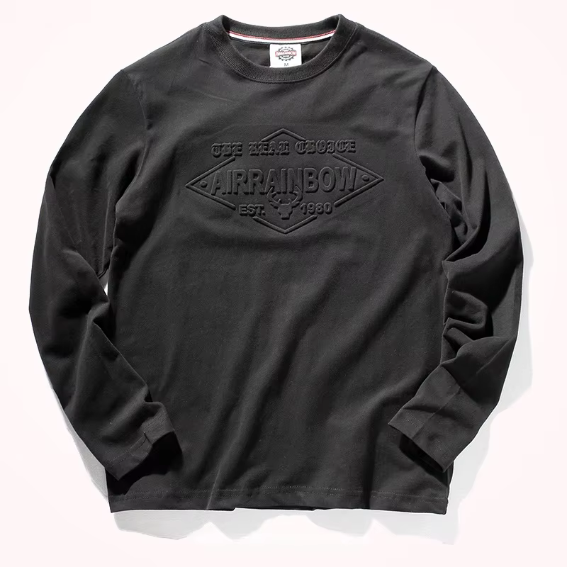 T-shirt à manches longues à col rond pour hommes, chemise de base, coton, style européen et américai