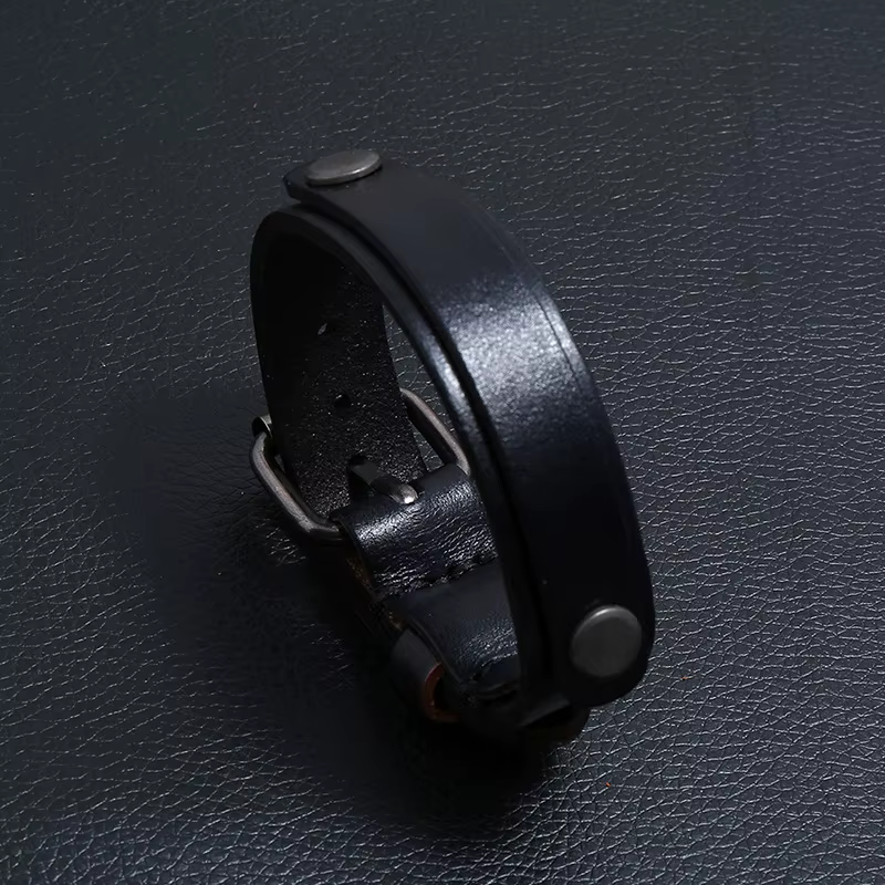 VOQ-Bracelet rond en cuir véritable à double couche pour hommes, bracelets de manchette réglables, b