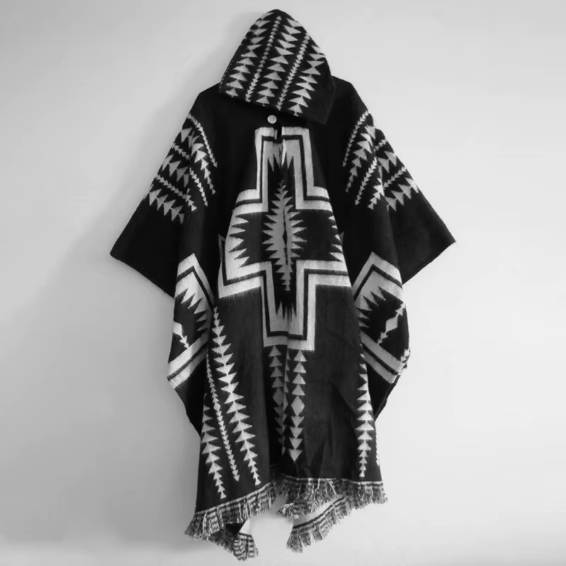 Mode hommes Poncho châle tricot rétro motif ethnique impression automne hiver coupe-vent femmes à ca