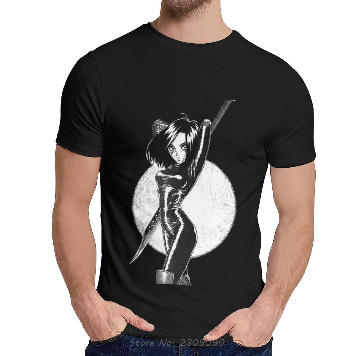 T-shirt col rond homme, en coton, avec dessin animé Battle Angel Alita imprimé, Hip Hop, Harajuku