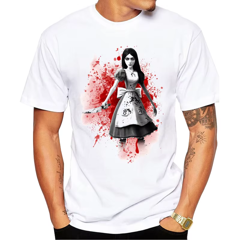 TEEHUB drôle folie retour hommes T-Shirt mode sanglant Alice imprimé t-shirts à manches courtes déco