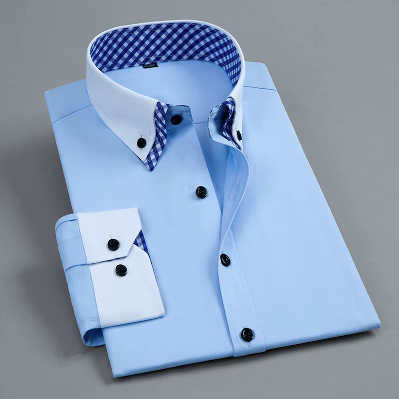 Chemise habillée formelle à manches longues pour hommes, coupe cintrée, col Double, travail de burea