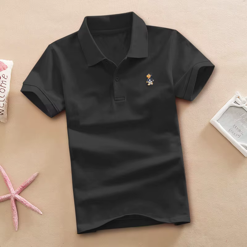 T-shirt pour garçons, mode estivale, broderie d'ours de dessin animé, vêtements scolaires, polos pou