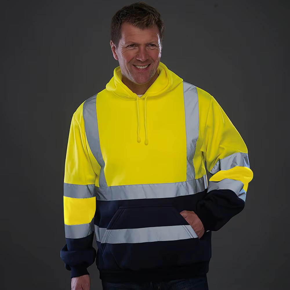 Hi Vis – sweat à capuche avec poche pour homme, haut à cordon de serrage, pour travaux de Constructi
