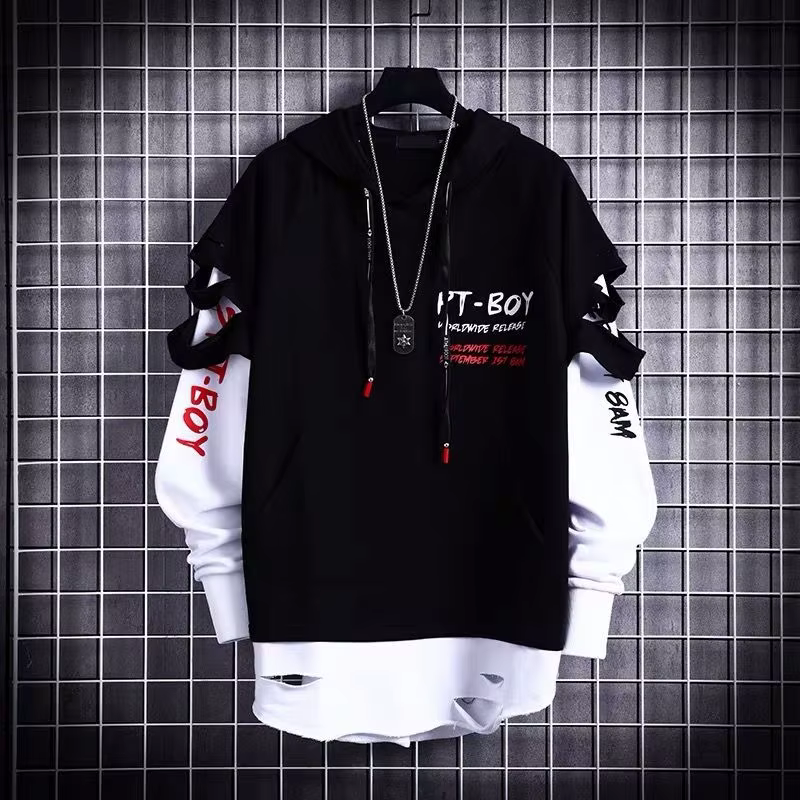 Sweat-shirt à capuche pour hommes, Streetwear décontracté, Y2K, noir, hauts pour hommes, mode coréen