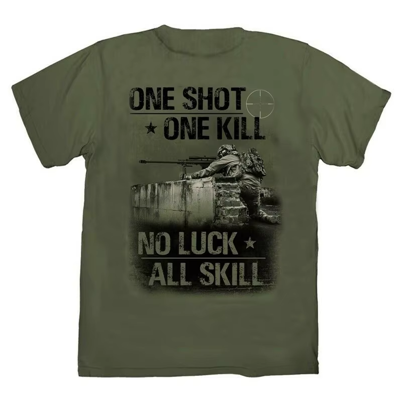 One Shot One Kill. T-shirt de tireur d'élite de soldat marin, T-shirt de tireur d'élite Été Coton Ma