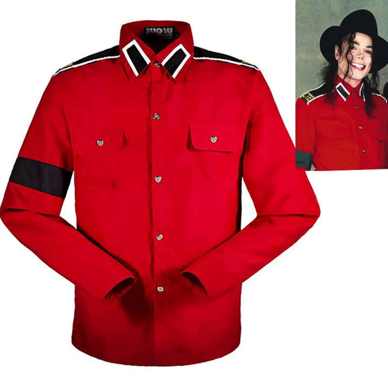 Chemise en coton anti-guerre rétro rouge, broderie de collection, broderie Slavabo, Michael Jackson,