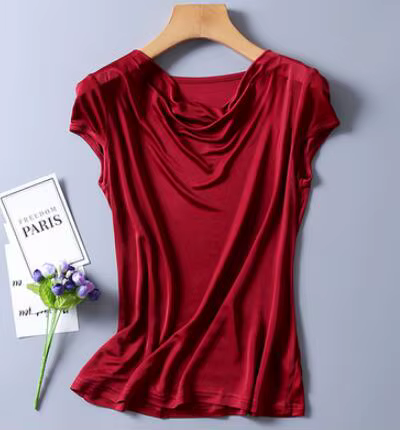 T-shirt en soie 100% naturelle pour femme, élastique, décontracté, respirant, grande taille, printem