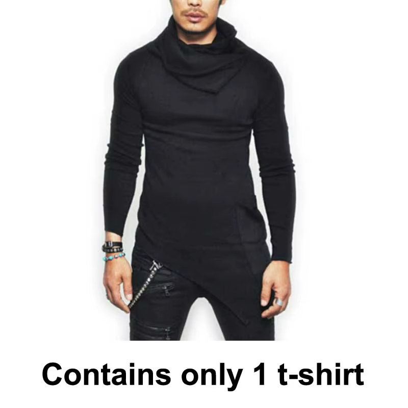 Offre spéciale mode Streetwear col roulé rue T-Shirt hommes Hip Hop à manches longues asymétrie minc