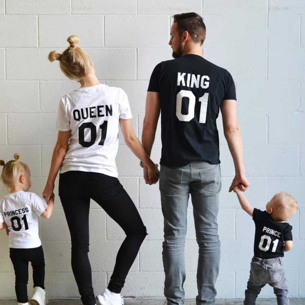 1 pièces T-shirts de l'équipe familiale roi reine Prince princesse 01 père mère fille fils chemises 
