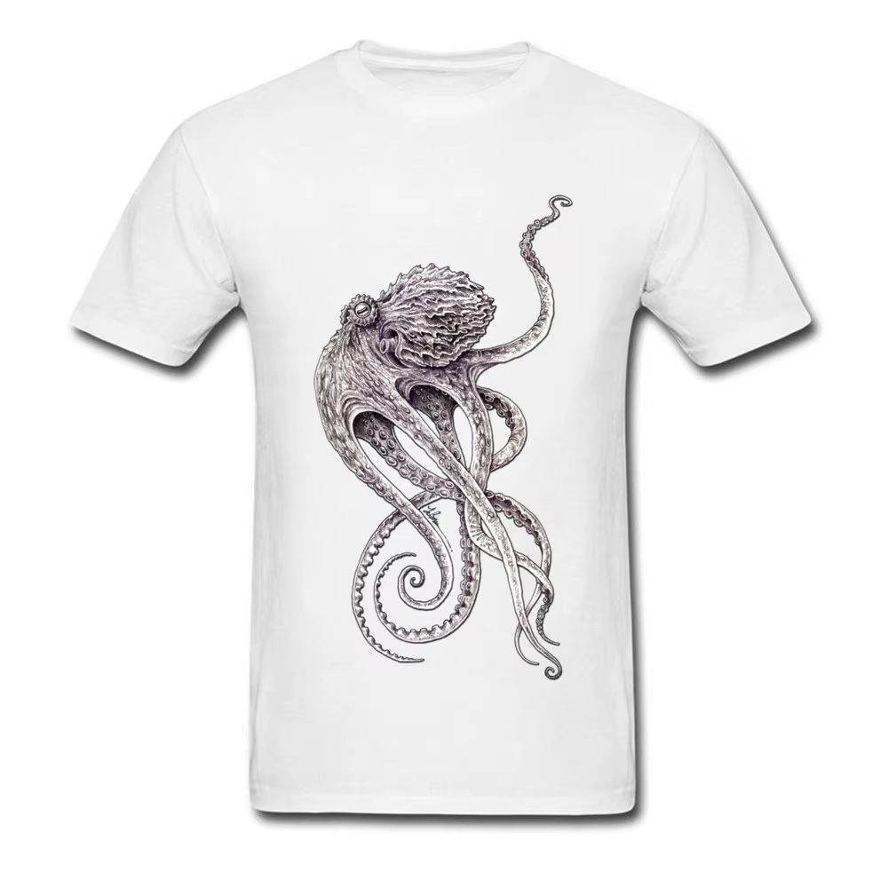T-shirt à manches courtes imprimé pieuvre rétro pour hommes, noir élégant, Steampunk, t-shirts perso