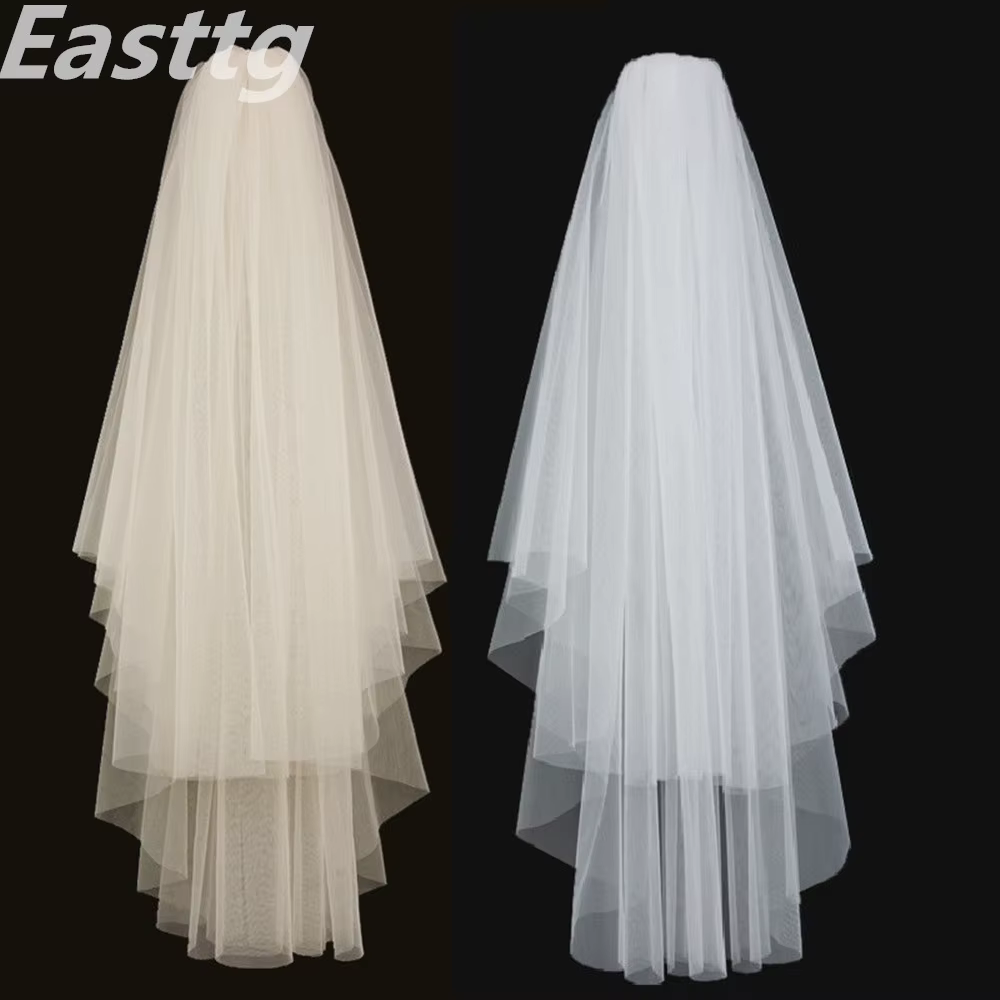 Voiles de mariée élégants blancs ivoire 2 couches avec peigne, bord coupé, voile de mariage en tulle