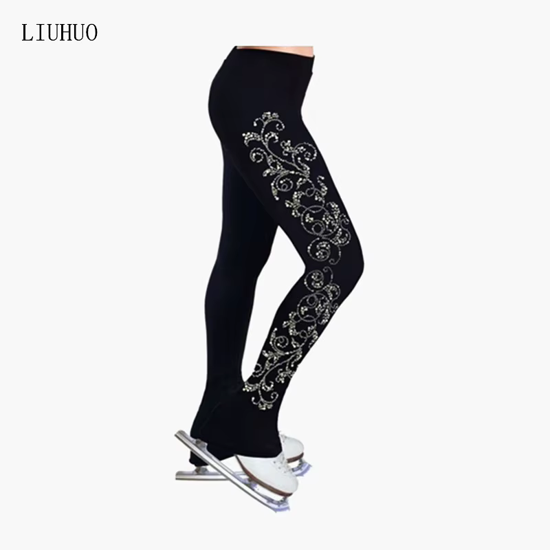 LIUHUO pantalons de patinage artistique femmes filles vêtements d'entraînement sur glace noir tissu 