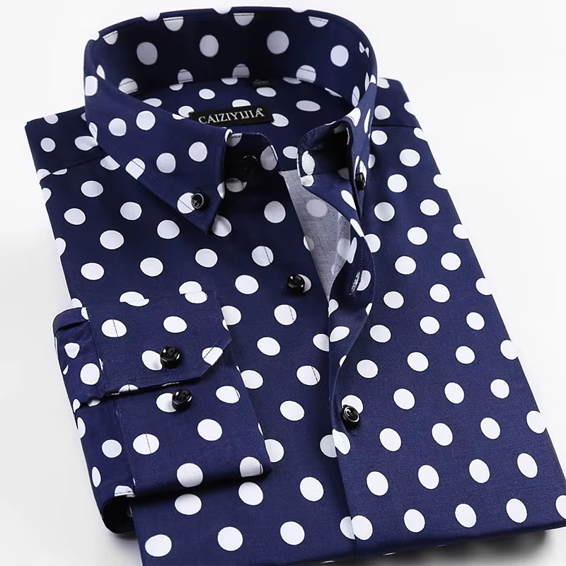 Chemise à manches longues à imprimé à pois pour hommes, chemises provoqué pour hommes, décontracté, 