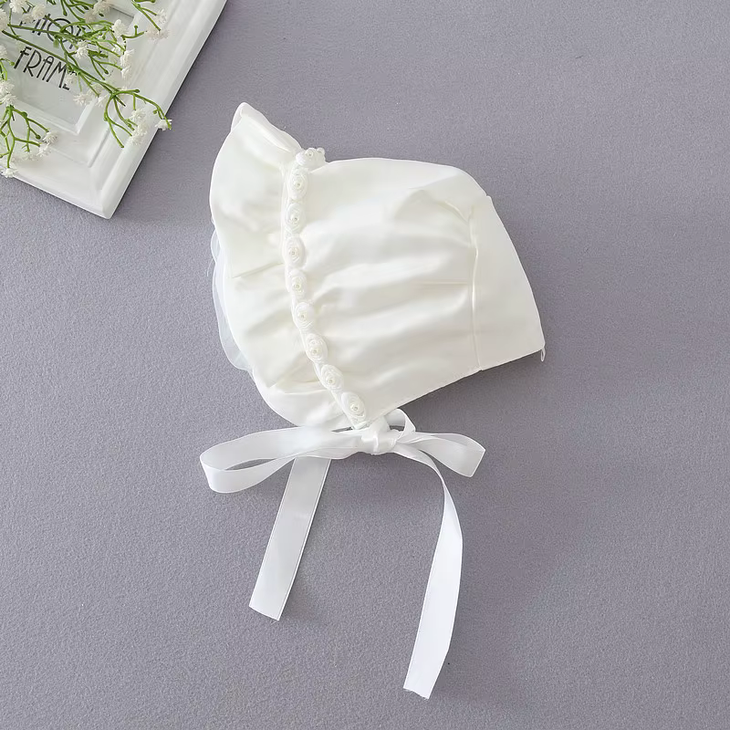 Nouveau chapeau de bébé fleur faite à la main avec perle casquette infantile princesse nouveau-né ac