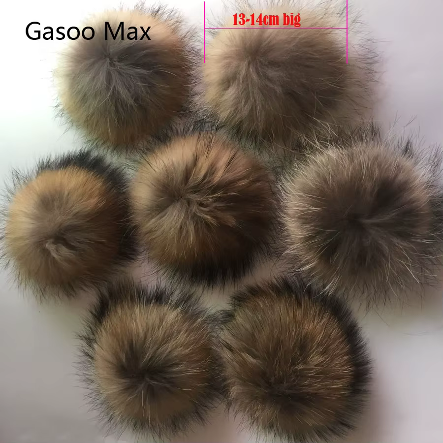 Grandes Pompons en Fourrure de Raton Laveur, Rouge, Noir, Blanc, DIY, 14-15cm, 5 Pièces/Lot