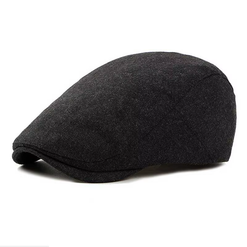 Chapeau béret en feutre élastique pour hommes et femmes, casquette plate noire de style britannique,