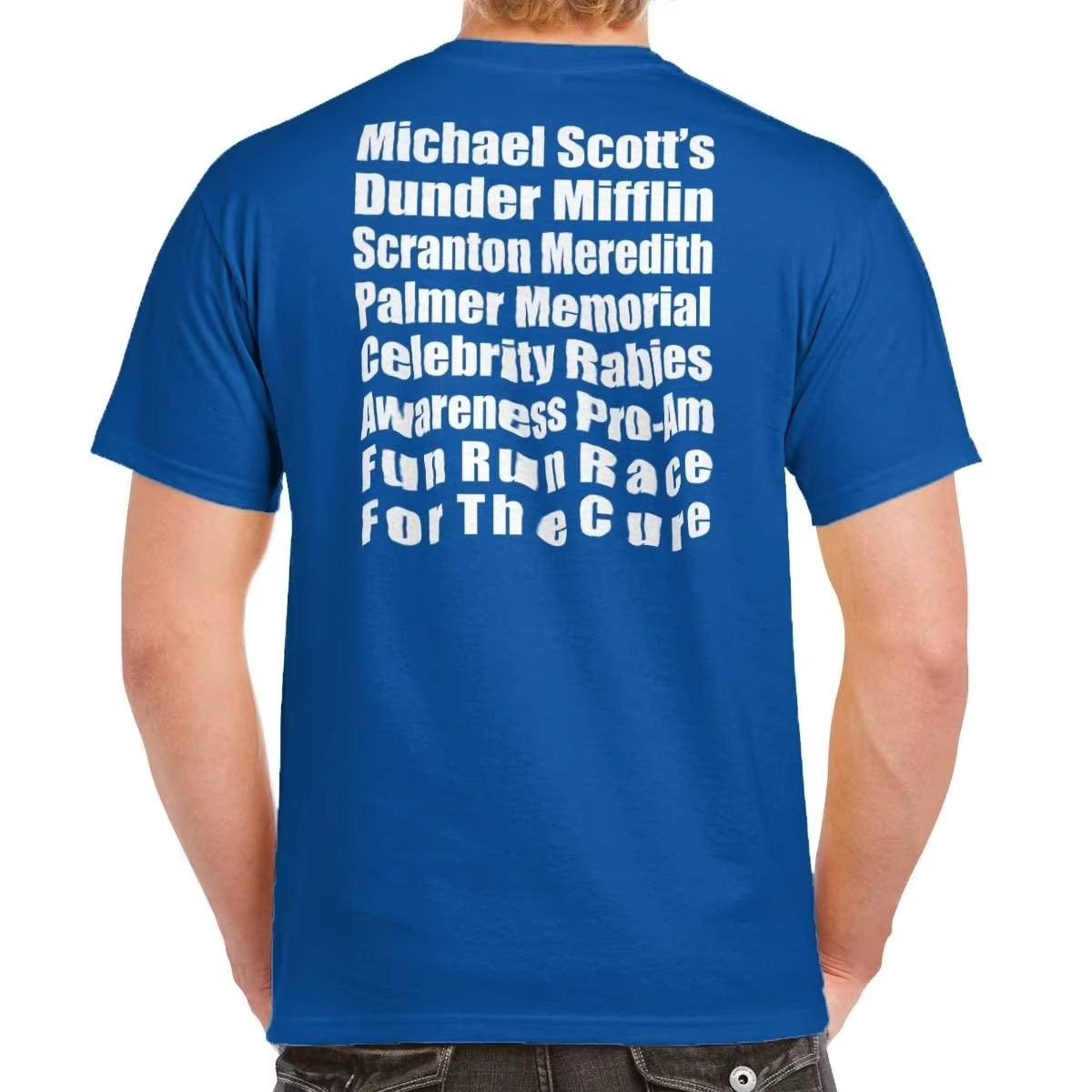 Sunfiz YF-T-shirt bleu avec poche imprimée au dos, marques de Michael Scott, Dunder Run Race Cure, t